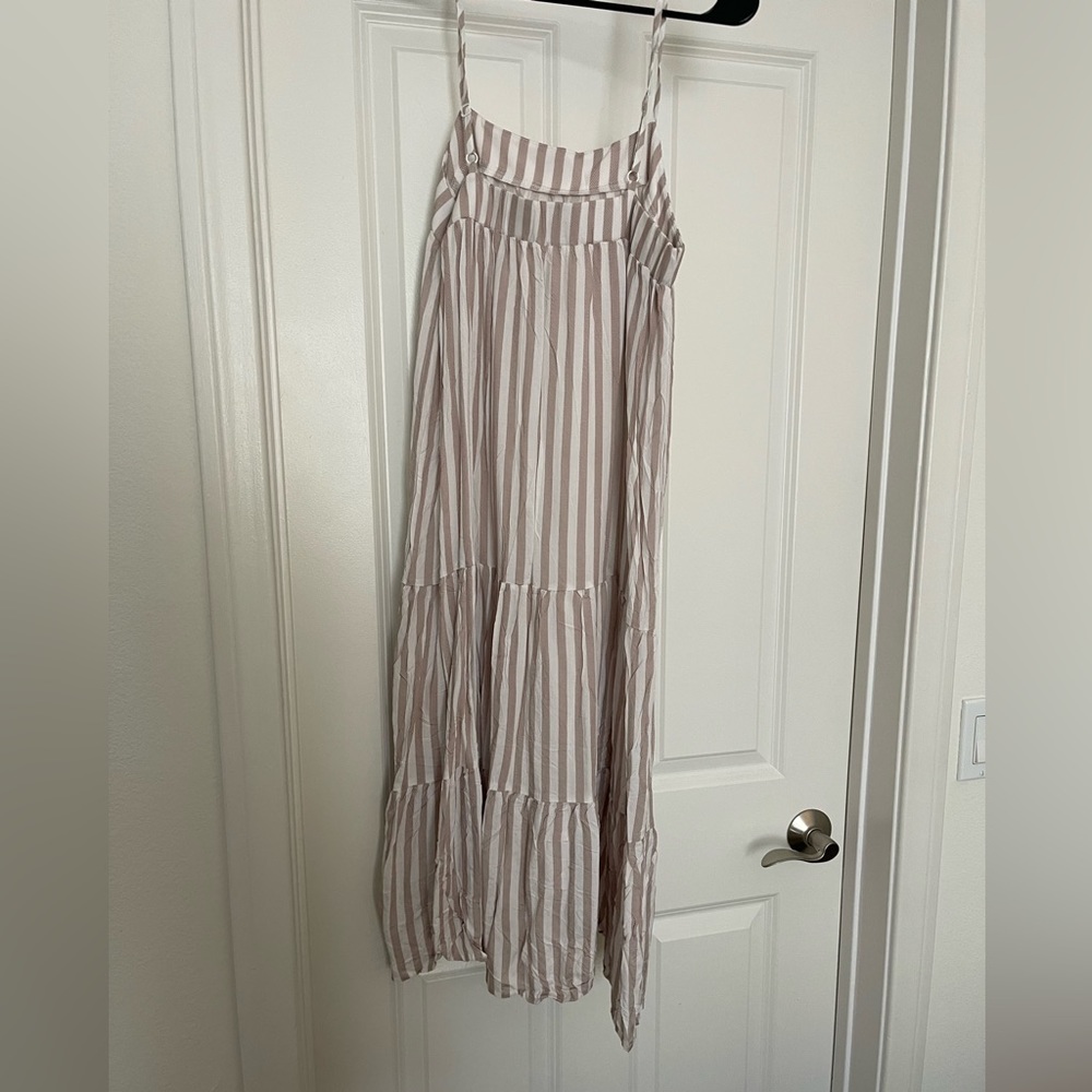 Striped Ruffle Hem Cami Dress in Khaki - Picture 5 of 5